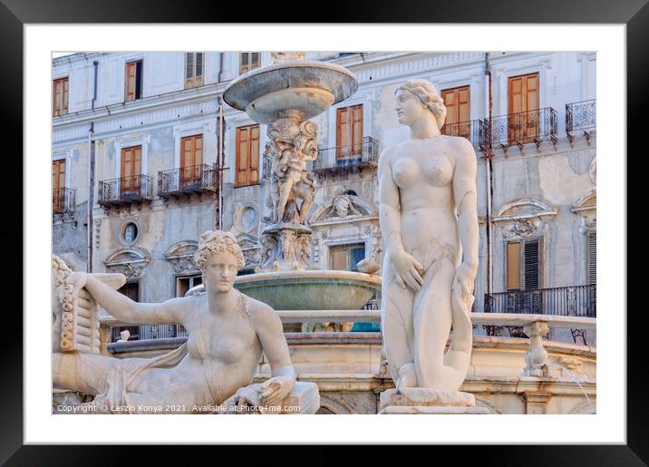 Praetorian Fountain and Palace - Palermo Framed Mounted Print by Laszlo Konya