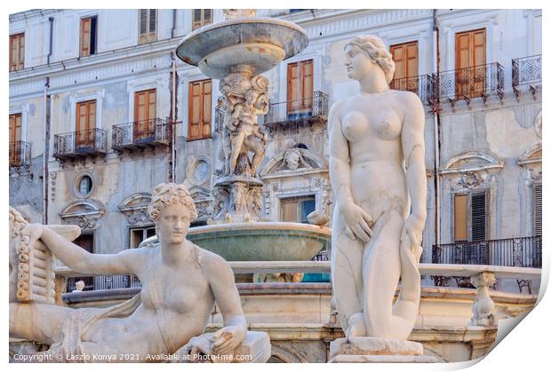 Praetorian Fountain and Palace - Palermo Print by Laszlo Konya