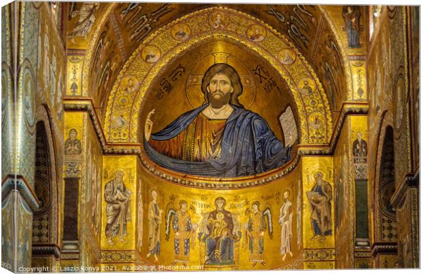 Mosaics above the Main Altar - Monreale Canvas Print by Laszlo Konya
