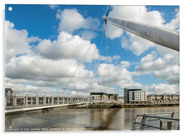 Newport Footbridge Over the River Usk  Acrylic by Nick Jenkins