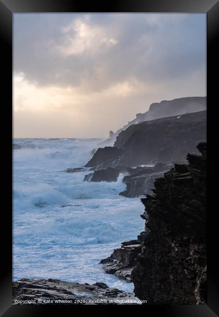Stormy cliffs Framed Print by Kate Whiston