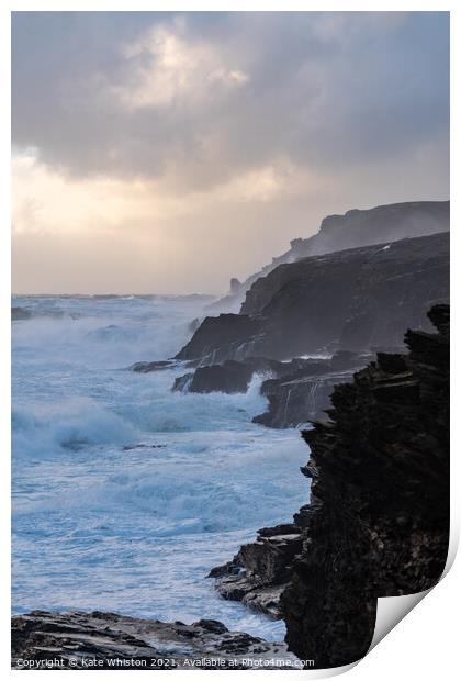 Stormy cliffs Print by Kate Whiston
