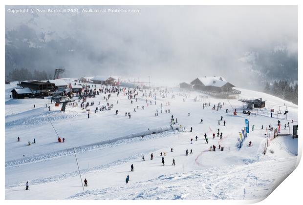 Skiing at Samoens-Morillon ski area France Print by Pearl Bucknall