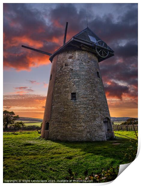 Bembridge Windmill Sunset Isle Of Wight Print by Wight Landscapes