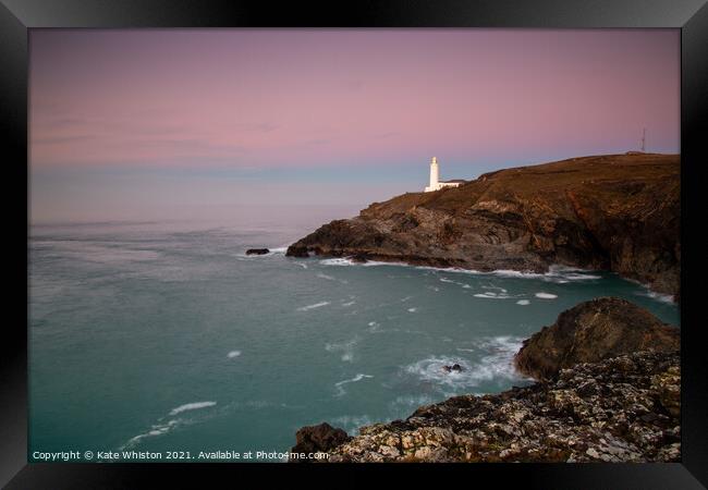 Pink sunset at Trevose Head Framed Print by Kate Whiston