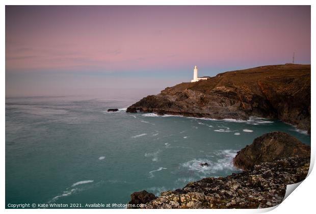 Pink sunset at Trevose Head Print by Kate Whiston