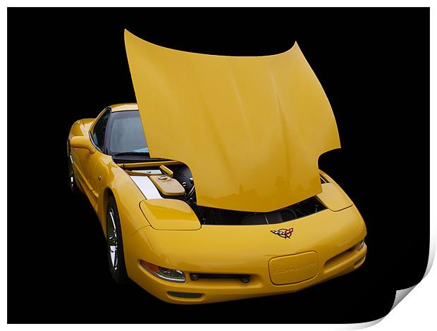 Yellow Corvette on black background Print by Allan Briggs