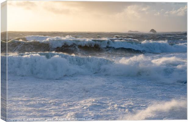 Sun on Stormy Waves Canvas Print by Kate Whiston