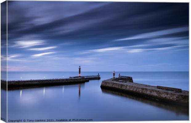 Twilight, Whitby Harbour Canvas Print by Tony Gaskins
