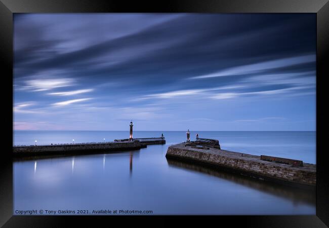 Twilight, Whitby Harbour Framed Print by Tony Gaskins