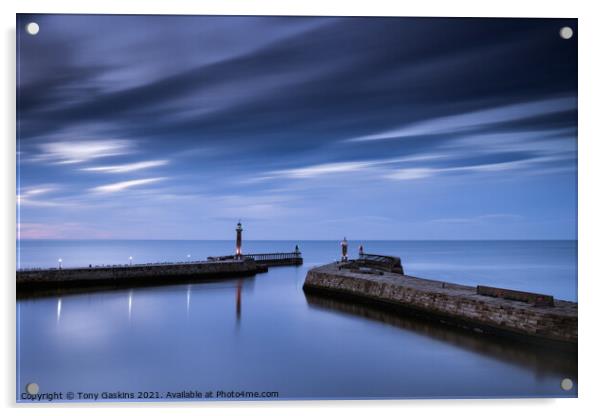 Twilight, Whitby Harbour Acrylic by Tony Gaskins