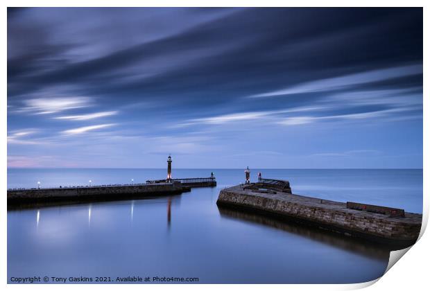Twilight, Whitby Harbour Print by Tony Gaskins