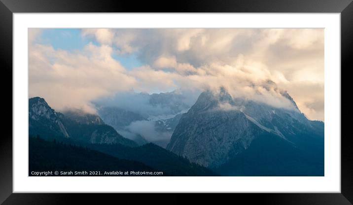 Zugspitze Peak in the Clouds Framed Mounted Print by Sarah Smith