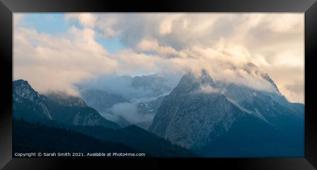 Zugspitze Peak in the Clouds Framed Print by Sarah Smith