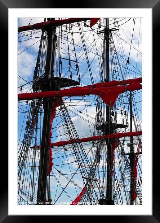 Masts and rigging against Sky Framed Mounted Print by Allan Bell