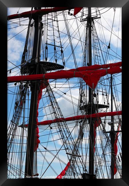 Masts and rigging against Sky Framed Print by Allan Bell