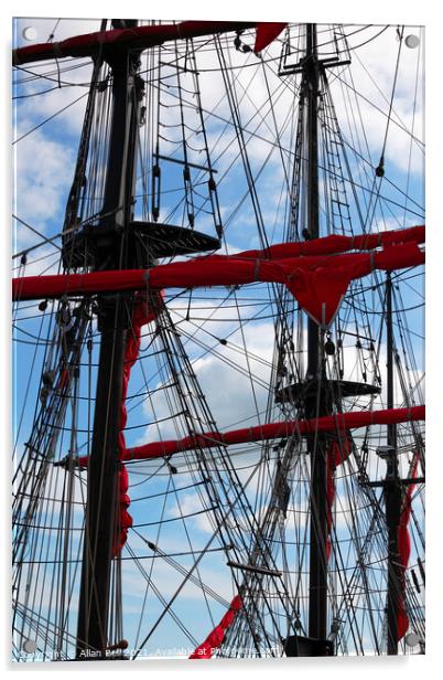 Masts and rigging against Sky Acrylic by Allan Bell