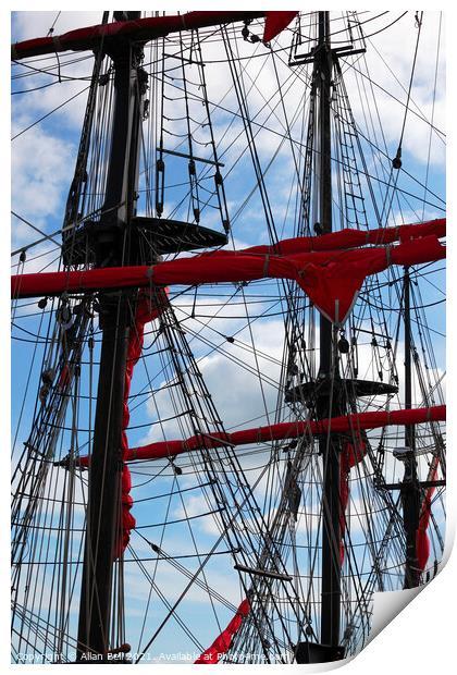 Masts and rigging against Sky Print by Allan Bell