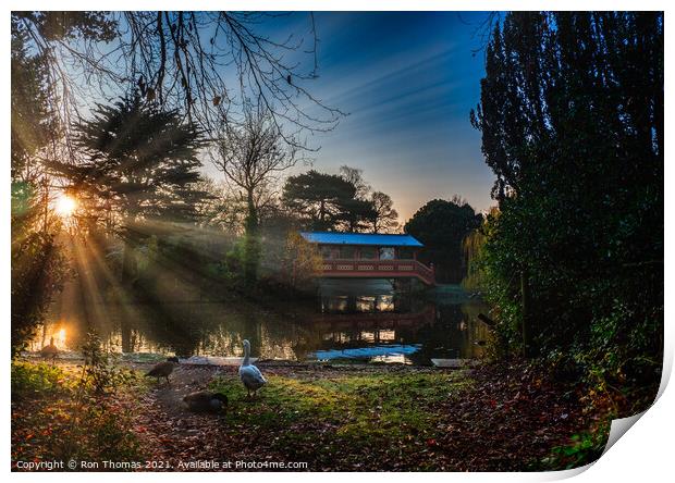 Birkenhead Park Swiss Bridge at Sunrise Print by Ron Thomas