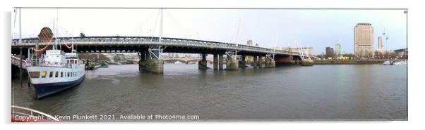 Hungerford Bridge and Golden Jubilee Bridges. River Thames Acrylic by Kevin Plunkett