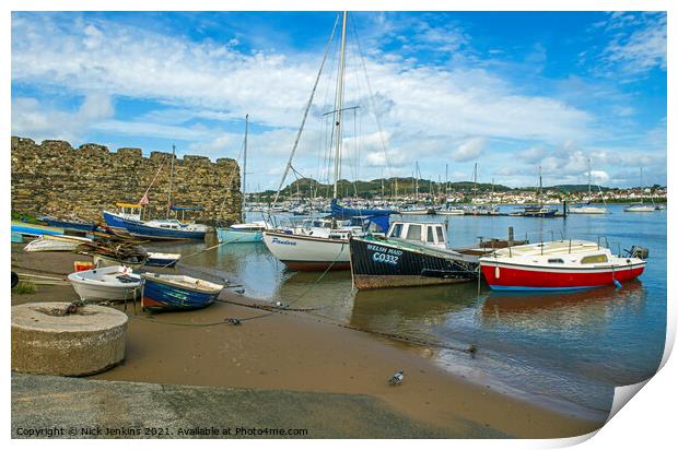 The River Conwy with Moored Boats North Wales Print by Nick Jenkins