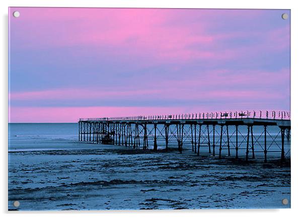 The Pier Saltburn on Sea Acrylic by Trevor Kersley RIP