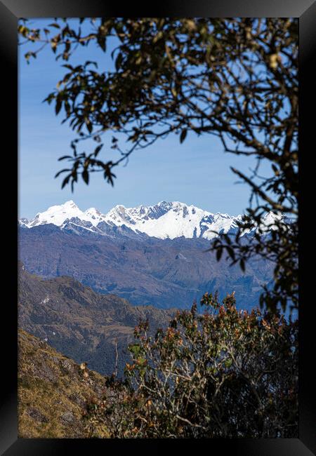Snowcapped peaks in the Andes, Peru Framed Print by Phil Crean