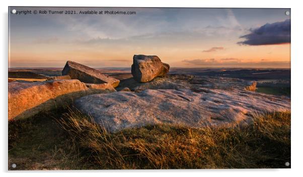Evening on Stanage Edge. Acrylic by Rob Turner