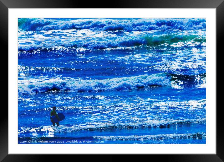 Colorful Surfer Waves Canon Beach Oregon Framed Mounted Print by William Perry