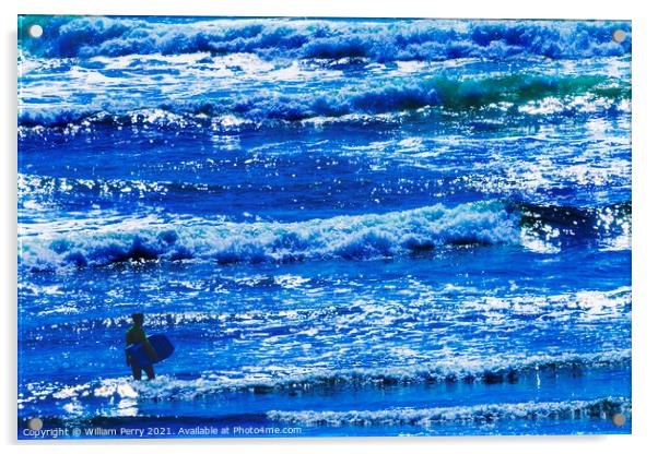 Colorful Surfer Waves Canon Beach Oregon Acrylic by William Perry