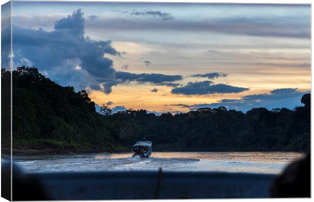 Boat on the Tambopata river, Peru Canvas Print by Phil Crean