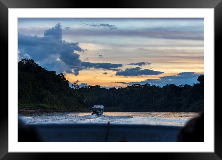 Boat on the Tambopata river, Peru Framed Mounted Print by Phil Crean