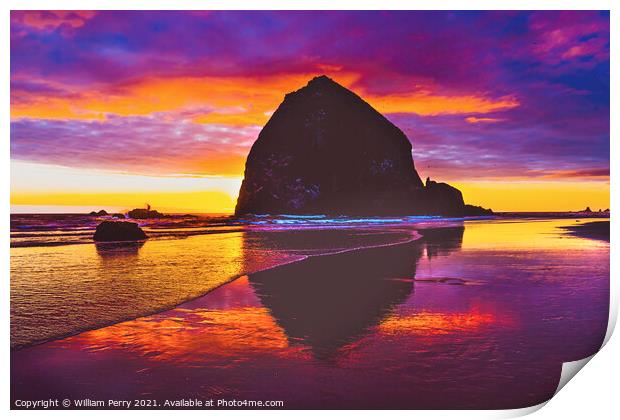 Colorful Sunset Haystack Rock Canon Beach Oregon Print by William Perry