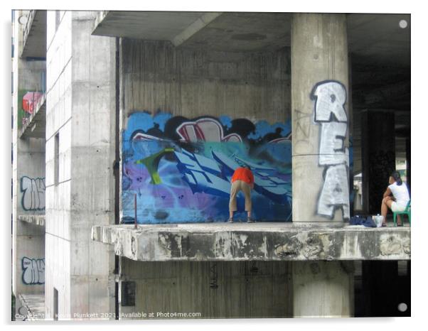 Bangkok Graffiti Artist  Acrylic by Kevin Plunkett
