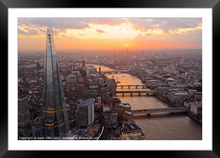 London  Sunset over the Thames Framed Mounted Print by Kevin Allen