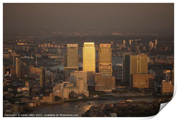 Canary Wharf in Golden Light Print by Kevin Allen
