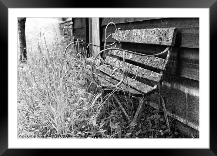 Old garden bench decaying mono Framed Mounted Print by Simon Bratt LRPS