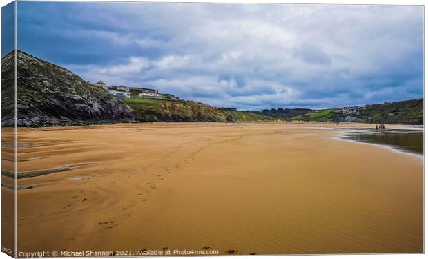 The sandy beach at Mawgan Porth in Cornwall Canvas Print by Michael Shannon