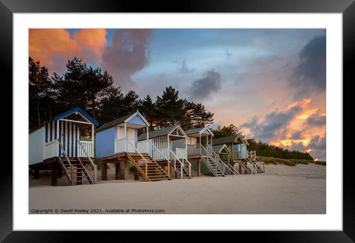 Wells Beach Hut Sunset Norfolk Framed Mounted Print by David Powley