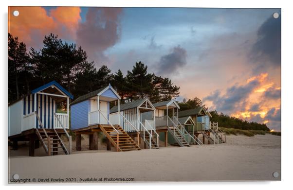 Wells Beach Hut Sunset Norfolk Acrylic by David Powley