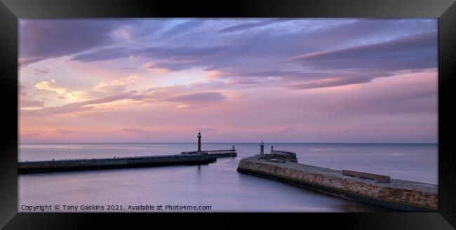 Whitby Harbour Mouth Framed Print by Tony Gaskins