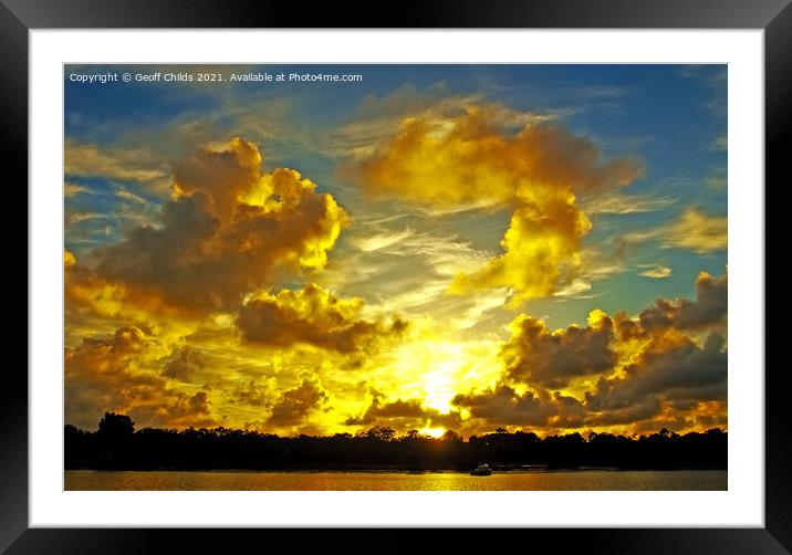 Golden coloured coastal sunrise cloudscape. Framed Mounted Print by Geoff Childs