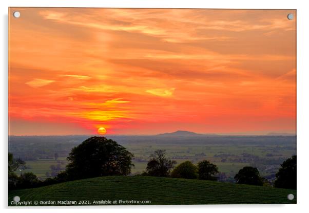 Sunset over Glastonbury from Glastonbury Tor Acrylic by Gordon Maclaren