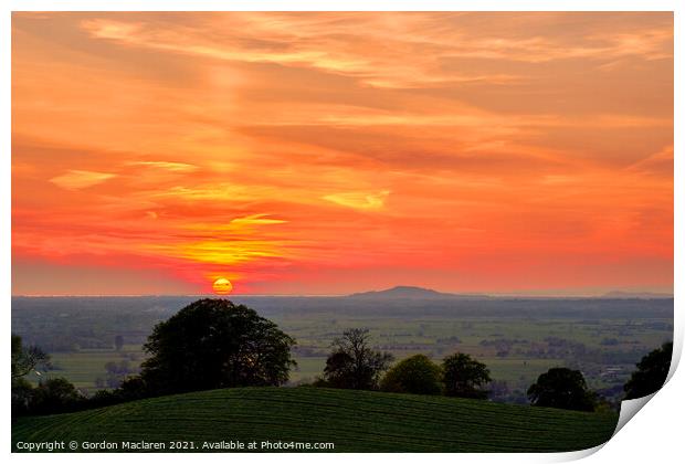 Sunset over Glastonbury from Glastonbury Tor Print by Gordon Maclaren