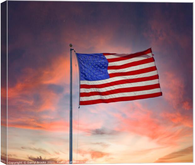 Bright Backlit Flag by Sunset Canvas Print by Darryl Brooks
