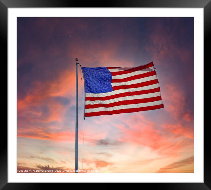 Bright Backlit Flag by Sunset Framed Mounted Print by Darryl Brooks