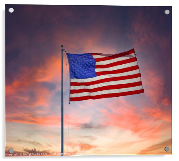 Bright Backlit Flag by Sunset Acrylic by Darryl Brooks