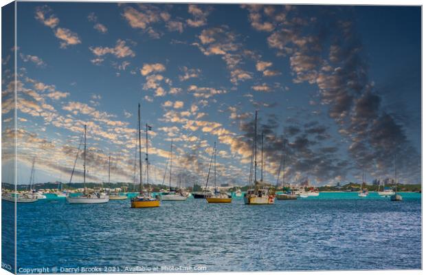 Colorful Boats in Blue Harbor Canvas Print by Darryl Brooks