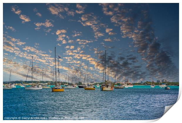 Colorful Boats in Blue Harbor Print by Darryl Brooks