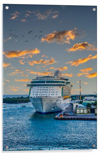 Cruise Ship Tied to Dock Acrylic by Darryl Brooks